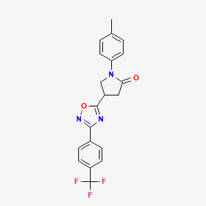 molecular formula C20H16F3N3O2 B2567210 1-(4-甲基苯基)-4-{3-[4-(三氟甲基)苯基]-1,2,4-恶二唑-5-基}吡咯烷-2-酮 CAS No. 946376-30-3