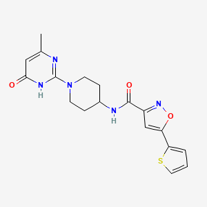 molecular formula C18H19N5O3S B2567214 N-(1-(4-methyl-6-oxo-1,6-dihydropyrimidin-2-yl)piperidin-4-yl)-5-(thiophen-2-yl)isoxazole-3-carboxamide CAS No. 1903048-37-2