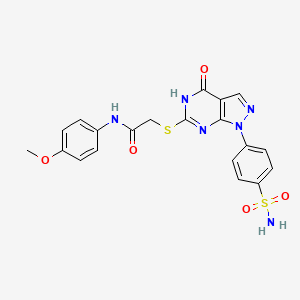 molecular formula C20H18N6O5S2 B2567219 N-(4-methoxyphenyl)-2-((4-oxo-1-(4-sulfamoylphenyl)-4,5-dihydro-1H-pyrazolo[3,4-d]pyrimidin-6-yl)thio)acetamide CAS No. 534596-64-0