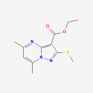 molecular formula C12H15N3O2S B2567221 5,7-二甲基-2-(甲硫基)吡唑并[1,5-a]嘧啶-3-羧酸乙酯 CAS No. 169268-39-7