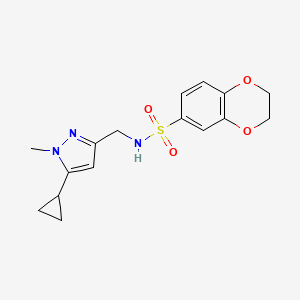 molecular formula C16H19N3O4S B2567225 N-((5-cyclopropyl-1-methyl-1H-pyrazol-3-yl)methyl)-2,3-dihydrobenzo[b][1,4]dioxine-6-sulfonamide CAS No. 1448062-84-7