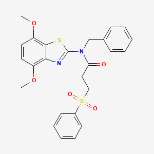 molecular formula C25H24N2O5S2 B2567235 N-苄基-N-(4,7-二甲氧基苯并[d]噻唑-2-基)-3-(苯磺酰基)丙酰胺 CAS No. 899735-10-5