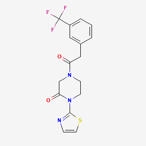 molecular formula C16H14F3N3O2S B2567239 1-(1,3-Thiazol-2-yl)-4-[2-[3-(trifluoromethyl)phenyl]acetyl]piperazin-2-one CAS No. 2310160-76-8