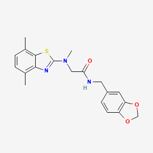 molecular formula C20H21N3O3S B2567243 N-(benzo[d][1,3]dioxol-5-ylmethyl)-2-((4,7-dimethylbenzo[d]thiazol-2-yl)(methyl)amino)acetamide CAS No. 1396686-38-6
