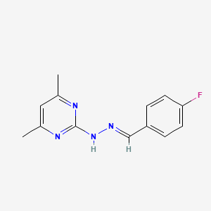 molecular formula C13H13FN4 B2567244 （E）-2-(2-(4-氟苄叉)-肼基)-4,6-二甲基嘧啶 CAS No. 328023-05-8