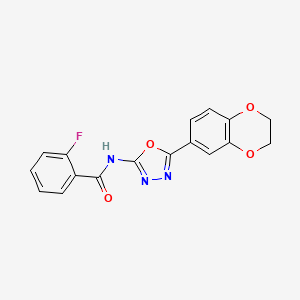 N-(5-(2,3-dihydrobenzo[b][1,4]dioxin-6-yl)-1,3,4-oxadiazol-2-yl)-2-fluorobenzamide