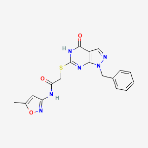 molecular formula C18H16N6O3S B2567261 2-((1-benzyl-4-oxo-4,5-dihydro-1H-pyrazolo[3,4-d]pyrimidin-6-yl)thio)-N-(5-methylisoxazol-3-yl)acetamide CAS No. 1207028-64-5