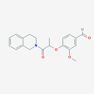 molecular formula C20H21NO4 B2567335 4-{[1-(3,4-二氢异喹啉-2(1H)-基)-1-氧代丙-2-基]氧基}-3-甲氧基苯甲醛 CAS No. 1091809-26-5