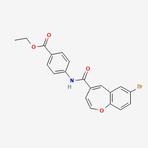 molecular formula C20H16BrNO4 B2567369 Ethyl 4-{[(7-bromo-1-benzoxepin-4-yl)carbonyl]amino}benzoate CAS No. 950334-72-2