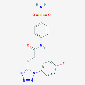 molecular formula C15H13FN6O3S2 B256742 2-{[1-(4-fluorophenyl)-1H-tetrazol-5-yl]sulfanyl}-N-(4-sulfamoylphenyl)acetamide 
