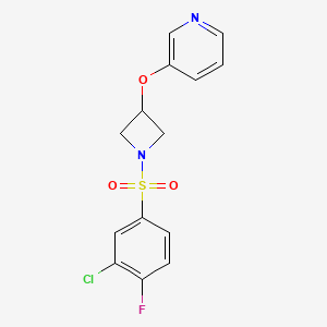 molecular formula C14H12ClFN2O3S B2567421 3-((1-((3-Chloro-4-fluorophenyl)sulfonyl)azetidin-3-yl)oxy)pyridine CAS No. 1903114-83-9