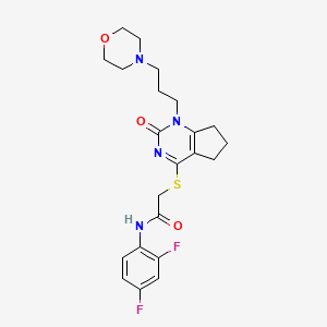 molecular formula C22H26F2N4O3S B2567424 N-(2,4-difluorophenyl)-2-((1-(3-morpholinopropyl)-2-oxo-2,5,6,7-tetrahydro-1H-cyclopenta[d]pyrimidin-4-yl)thio)acetamide CAS No. 898451-23-5