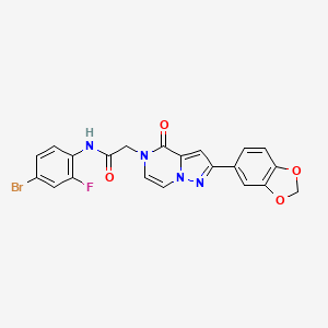 molecular formula C21H14BrFN4O4 B2567430 2-(2-(benzo[d][1,3]dioxol-5-yl)-4-oxopyrazolo[1,5-a]pyrazin-5(4H)-yl)-N-(4-bromo-2-fluorophenyl)acetamide CAS No. 1215529-22-8