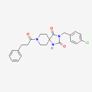 molecular formula C23H24ClN3O3 B2567440 3-(4-Chlorobenzyl)-8-(3-phenylpropanoyl)-1,3,8-triazaspiro[4.5]decane-2,4-dione CAS No. 1021032-15-4
