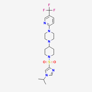 molecular formula C21H29F3N6O2S B2567447 1-(1-{[1-(propan-2-yl)-1H-imidazol-4-yl]sulfonyl}piperidin-4-yl)-4-[5-(trifluoromethyl)pyridin-2-yl]piperazine CAS No. 2097932-89-1