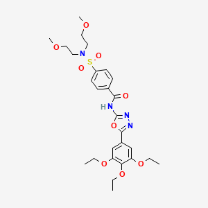 molecular formula C27H36N4O9S B2567456 4-[bis(2-methoxyethyl)sulfamoyl]-N-[5-(3,4,5-triethoxyphenyl)-1,3,4-oxadiazol-2-yl]benzamide CAS No. 533871-78-2