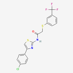 molecular formula C18H12ClF3N2OS2 B2567473 N-[4-(4-chlorophenyl)-1,3-thiazol-2-yl]-2-{[3-(trifluoromethyl)phenyl]sulfanyl}acetamide CAS No. 338957-63-4