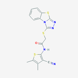 molecular formula C17H13N5OS3 B256748 N-(3-cyano-4,5-dimethyl-2-thienyl)-2-([1,2,4]triazolo[3,4-b][1,3]benzothiazol-3-ylsulfanyl)acetamide 