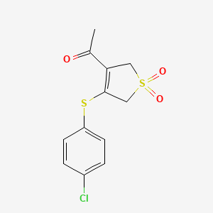 molecular formula C12H11ClO3S2 B2567495 3-acetyl-4-[(4-chlorophenyl)sulfanyl]-2,5-dihydro-1H-1lambda~6~-thiophene-1,1-dione CAS No. 339022-63-8