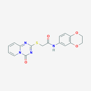 molecular formula C17H14N4O4S B2567499 N-(2,3-dihydro-1,4-benzodioxin-6-yl)-2-(4-oxopyrido[1,2-a][1,3,5]triazin-2-yl)sulfanylacetamide CAS No. 896327-38-1