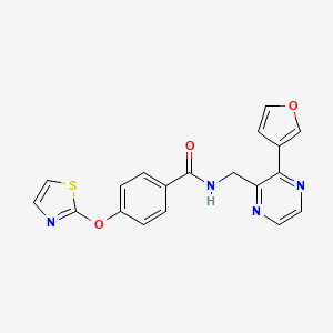 molecular formula C19H14N4O3S B2567510 N-((3-(呋喃-3-基)吡嗪-2-基)甲基)-4-(噻唑-2-基氧基)苯甲酰胺 CAS No. 2034236-83-2