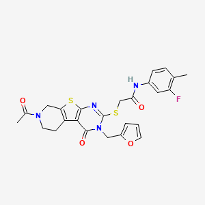 2-((7-acetyl-3-(furan-2-ylmethyl)-4-oxo-3,4,5,6,7,8-hexahydropyrido[4',3':4,5]thieno[2,3-d]pyrimidin-2-yl)thio)-N-(3-fluoro-4-methylphenyl)acetamide