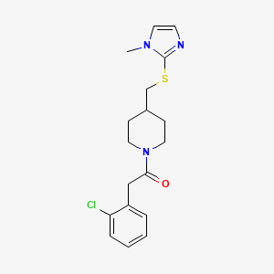 molecular formula C18H22ClN3OS B2567533 2-(2-chlorophenyl)-1-(4-(((1-methyl-1H-imidazol-2-yl)thio)methyl)piperidin-1-yl)ethanone CAS No. 1428363-73-8
