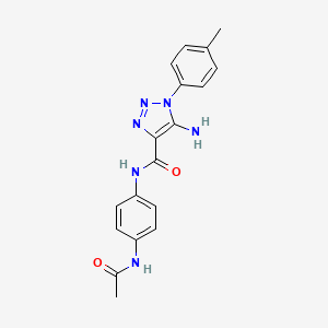molecular formula C18H18N6O2 B2567540 N-[4-(acetylamino)phenyl]-5-amino-1-(4-methylphenyl)-1H-1,2,3-triazole-4-carboxamide CAS No. 953850-07-2