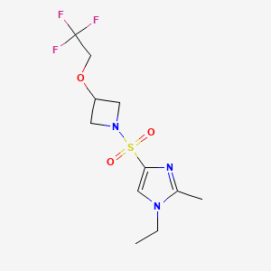 molecular formula C11H16F3N3O3S B2567569 1-ethyl-2-methyl-4-((3-(2,2,2-trifluoroethoxy)azetidin-1-yl)sulfonyl)-1H-imidazole CAS No. 2320377-45-3