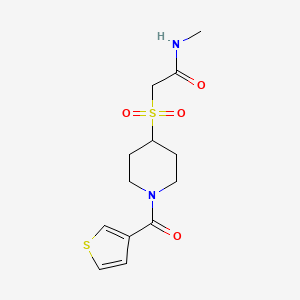 molecular formula C13H18N2O4S2 B2567572 N-methyl-2-((1-(thiophene-3-carbonyl)piperidin-4-yl)sulfonyl)acetamide CAS No. 1797630-34-2