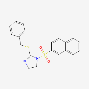 molecular formula C20H18N2O2S2 B2567582 2-Benzylsulfanyl-1-naphthalen-2-ylsulfonyl-4,5-dihydroimidazole CAS No. 868216-67-5