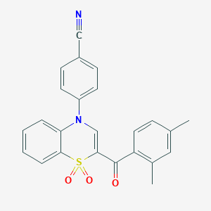 molecular formula C24H18N2O3S B2567599 4-[2-(2,4-dimethylbenzoyl)-1,1-dioxido-4H-1,4-benzothiazin-4-yl]benzonitrile CAS No. 1114654-77-1
