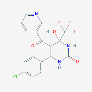 molecular formula C17H13ClF3N3O3 B256760 6-(4-chlorophenyl)-4-hydroxy-5-(pyridin-3-ylcarbonyl)-4-(trifluoromethyl)tetrahydropyrimidin-2(1H)-one 