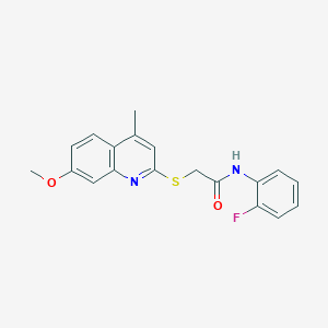 molecular formula C19H17FN2O2S B2567603 N-(2-fluorophenyl)-2-((7-methoxy-4-methylquinolin-2-yl)thio)acetamide CAS No. 670268-17-4