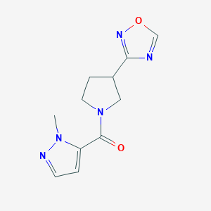 molecular formula C11H13N5O2 B2567606 (3-(1,2,4-oxadiazol-3-yl)pyrrolidin-1-yl)(1-methyl-1H-pyrazol-5-yl)methanone CAS No. 2034277-04-6