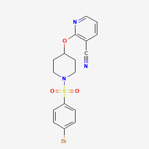 molecular formula C17H16BrN3O3S B2567608 2-((1-((4-Bromophenyl)sulfonyl)piperidin-4-yl)oxy)nicotinonitrile CAS No. 1797959-14-8