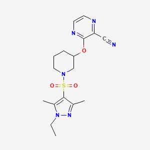 molecular formula C17H22N6O3S B2567619 3-((1-((1-ethyl-3,5-dimethyl-1H-pyrazol-4-yl)sulfonyl)piperidin-3-yl)oxy)pyrazine-2-carbonitrile CAS No. 2034231-61-1
