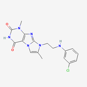 molecular formula C17H17ClN6O2 B2567648 8-(2-((3-Chlorphenyl)amino)ethyl)-1,7-dimethyl-1H-imidazo[2,1-f]purin-2,4(3H,8H)-dion CAS No. 923151-64-8