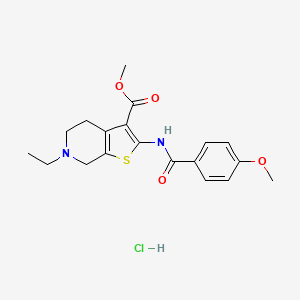 molecular formula C19H23ClN2O4S B2567649 Methyl 6-ethyl-2-(4-methoxybenzamido)-4,5,6,7-tetrahydrothieno[2,3-c]pyridine-3-carboxylate hydrochloride CAS No. 1215854-22-0