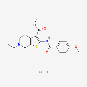 molecular formula C19H23ClN2O4S B2567649 Methyl-6-Ethyl-2-(4-Methoxybenzamido)-4,5,6,7-Tetrahydrothieno[2,3-c]pyridin-3-carboxylat-Hydrochlorid CAS No. 1215854-22-0