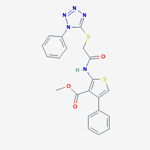 molecular formula C21H17N5O3S2 B256765 methyl 4-phenyl-2-({[(1-phenyl-1H-tetraazol-5-yl)sulfanyl]acetyl}amino)-3-thiophenecarboxylate 