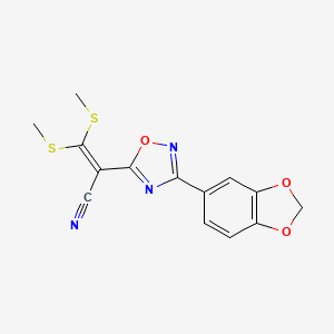 molecular formula C14H11N3O3S2 B2567651 2-(3-(Benzo[d][1,3]dioxol-5-yl)-1,2,4-oxadiazol-5-yl)-3,3-bis(methylthio)acrylonitrile CAS No. 1188304-69-9