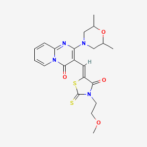 molecular formula C21H24N4O4S2 B2567654 (Z)-5-((2-(2,6-dimethylmorpholino)-4-oxo-4H-pyrido[1,2-a]pyrimidin-3-yl)methylene)-3-(2-methoxyethyl)-2-thioxothiazolidin-4-one CAS No. 488119-70-6