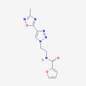 molecular formula C12H12N6O3 B2567662 N-(2-(4-(3-甲基-1,2,4-恶二唑-5-基)-1H-1,2,3-三唑-1-基)乙基)呋喃-2-甲酰胺 CAS No. 2034345-63-4