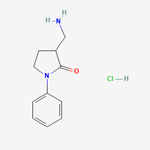 molecular formula C11H15ClN2O B2567668 3-(Aminomethyl)-1-phenylpyrrolidin-2-one;hydrochloride CAS No. 2580244-27-3