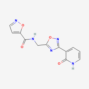 molecular formula C12H9N5O4 B2567670 N-((3-(2-氧代-1,2-二氢吡啶-3-基)-1,2,4-恶二唑-5-基)甲基)异恶唑-5-甲酰胺 CAS No. 2034534-04-6