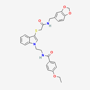 molecular formula C29H29N3O5S B2567695 N-(2-(3-((2-((benzo[d][1,3]dioxol-5-ylmethyl)amino)-2-oxoethyl)thio)-1H-indol-1-yl)ethyl)-4-ethoxybenzamide CAS No. 862826-35-5