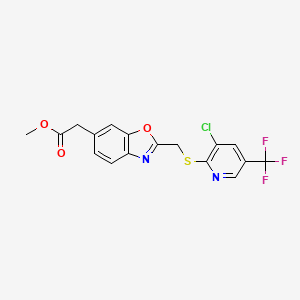 molecular formula C17H12ClF3N2O3S B2567697 Methyl 2-[2-({[3-chloro-5-(trifluoromethyl)-2-pyridinyl]sulfanyl}methyl)-1,3-benzoxazol-6-yl]acetate CAS No. 2058452-84-7