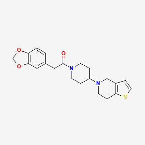 molecular formula C21H24N2O3S B2567698 2-(苯并[d][1,3]二氧杂环-5-基)-1-(4-(6,7-二氢噻吩并[3,2-c]吡啶-5(4H)-基)哌啶-1-基)乙酮 CAS No. 1903295-51-1