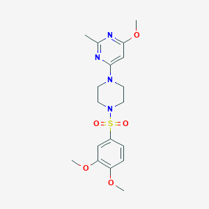 molecular formula C18H24N4O5S B2567710 4-(4-((3,4-Dimethoxyphenyl)sulfonyl)piperazin-1-yl)-6-methoxy-2-methylpyrimidine CAS No. 946250-04-0